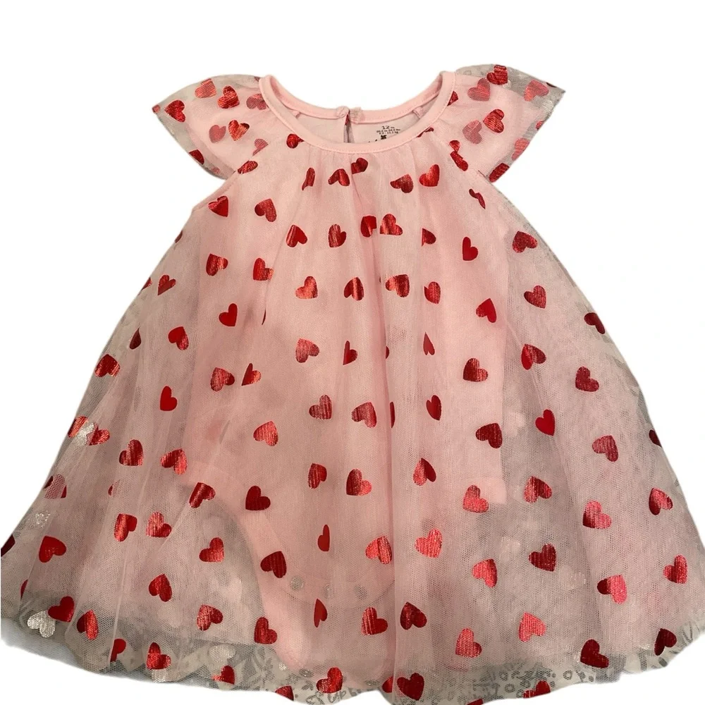 Valentine’s Baby Starters Pink Tulle Dress with Red Hearts